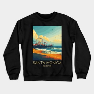 A Vintage Travel Illustration of Santa Monica - California - US Crewneck Sweatshirt